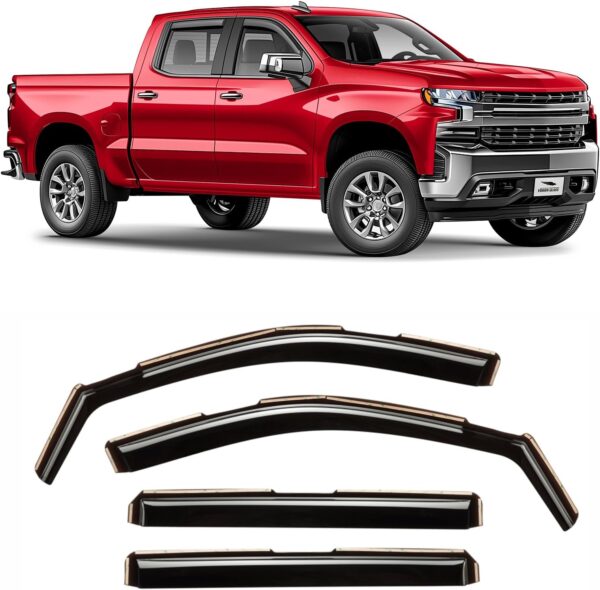 In-Channel Rain Guards – Window Deflectors for Chevy Silverado & GMC Sierra 1500 Crew Cab (2019–2025, 4-Piece Set)