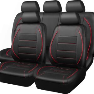 Universal Fit Leather Car Seat Covers – Full Set, Airbag Compatible, Black & Red Design