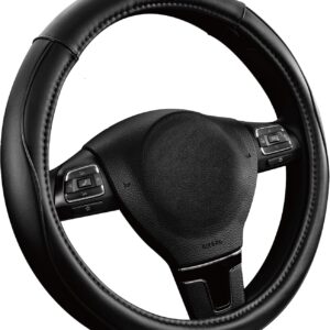 Universal Fit Steering Wheel Cover – Sporty Microfiber Leather with Memory Foam (Black)