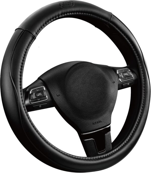 Universal Fit Steering Wheel Cover – Sporty Microfiber Leather with Memory Foam (Black)